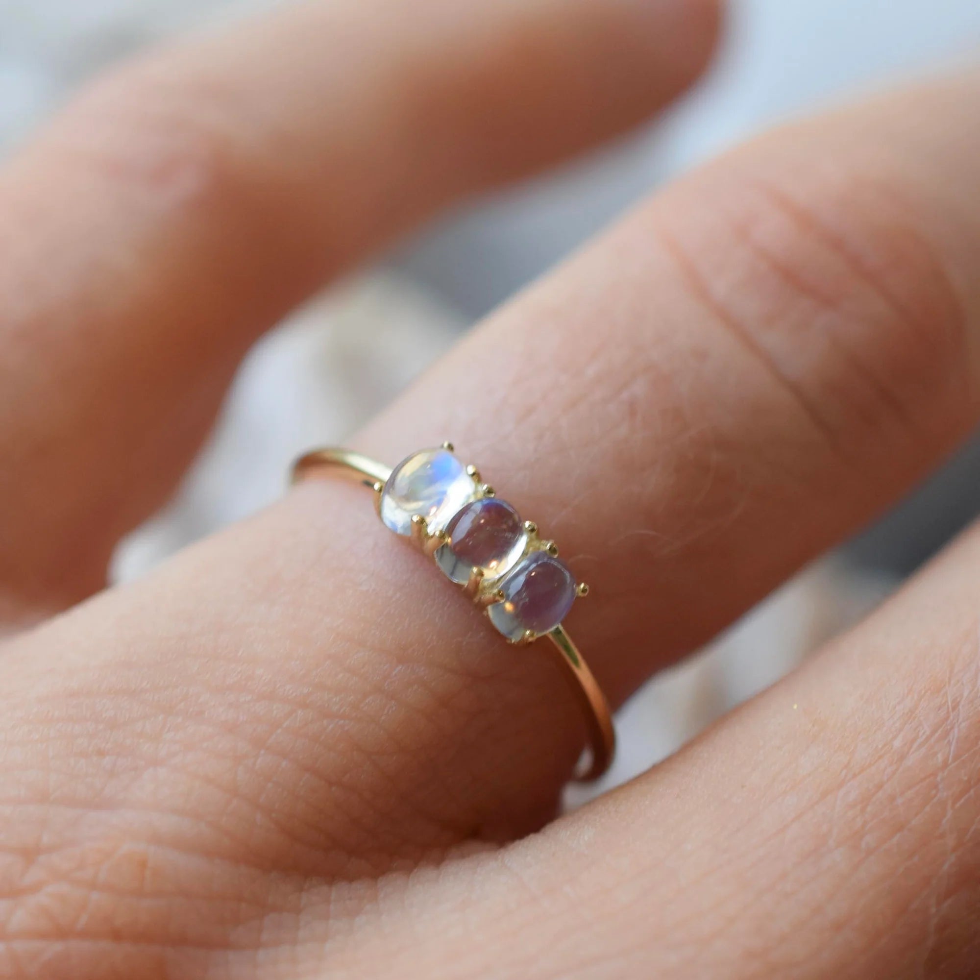 Rainbow Moonstone Cloud Ring | 14k Gold