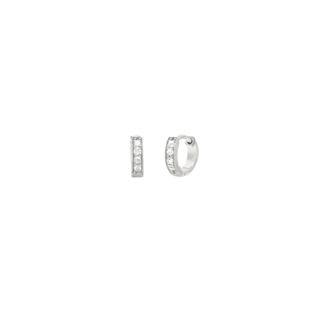 Pave Mini Huggies: Silver &amp; Cubic Zirconia