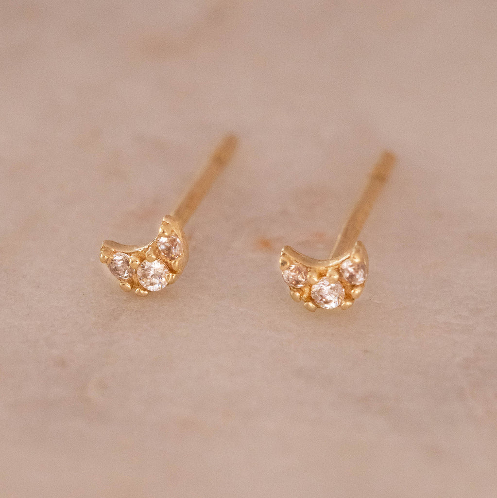 Mini Moon Studs | Solid Gold