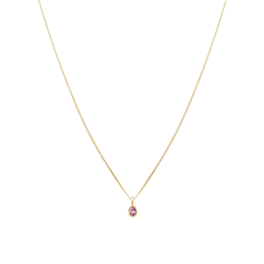 Pink Sapphire Petite Oval Necklace | 14k Gold