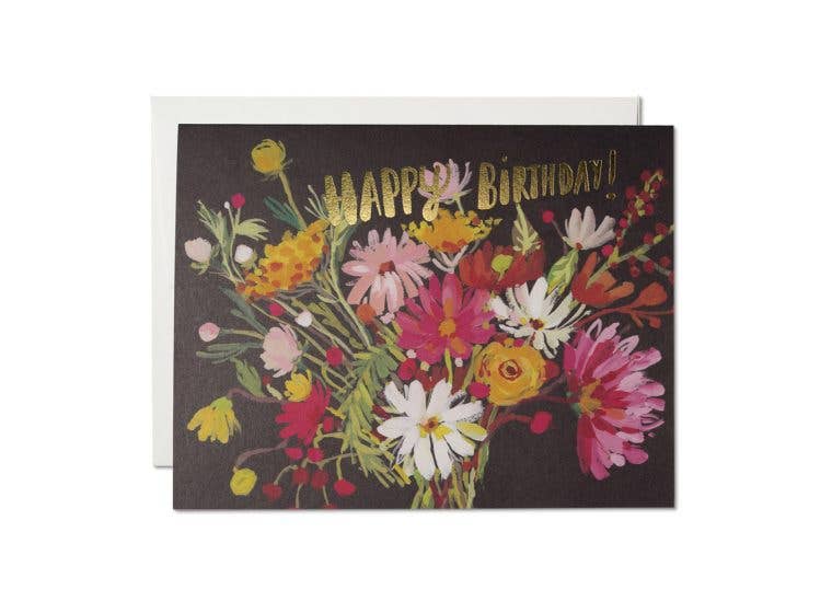 Vintage Happy Birthday Bouquet - Greeting Card