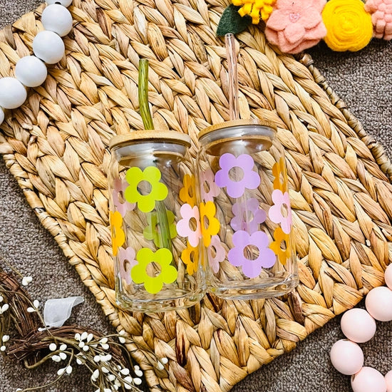 Iced Coffee Glass: Retro Flowers