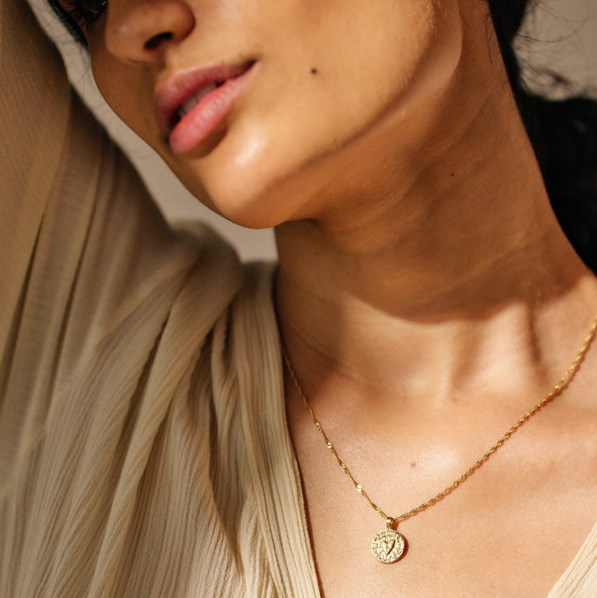 Demi-Fine Heart Coin Necklace | Gold