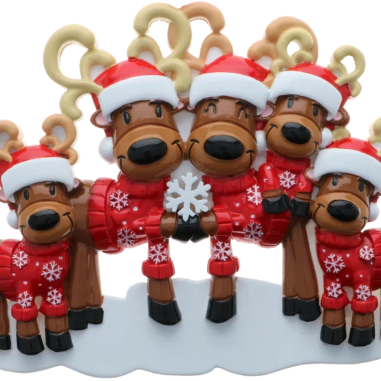 Reindeer Family of 5 - Personalized Ornament