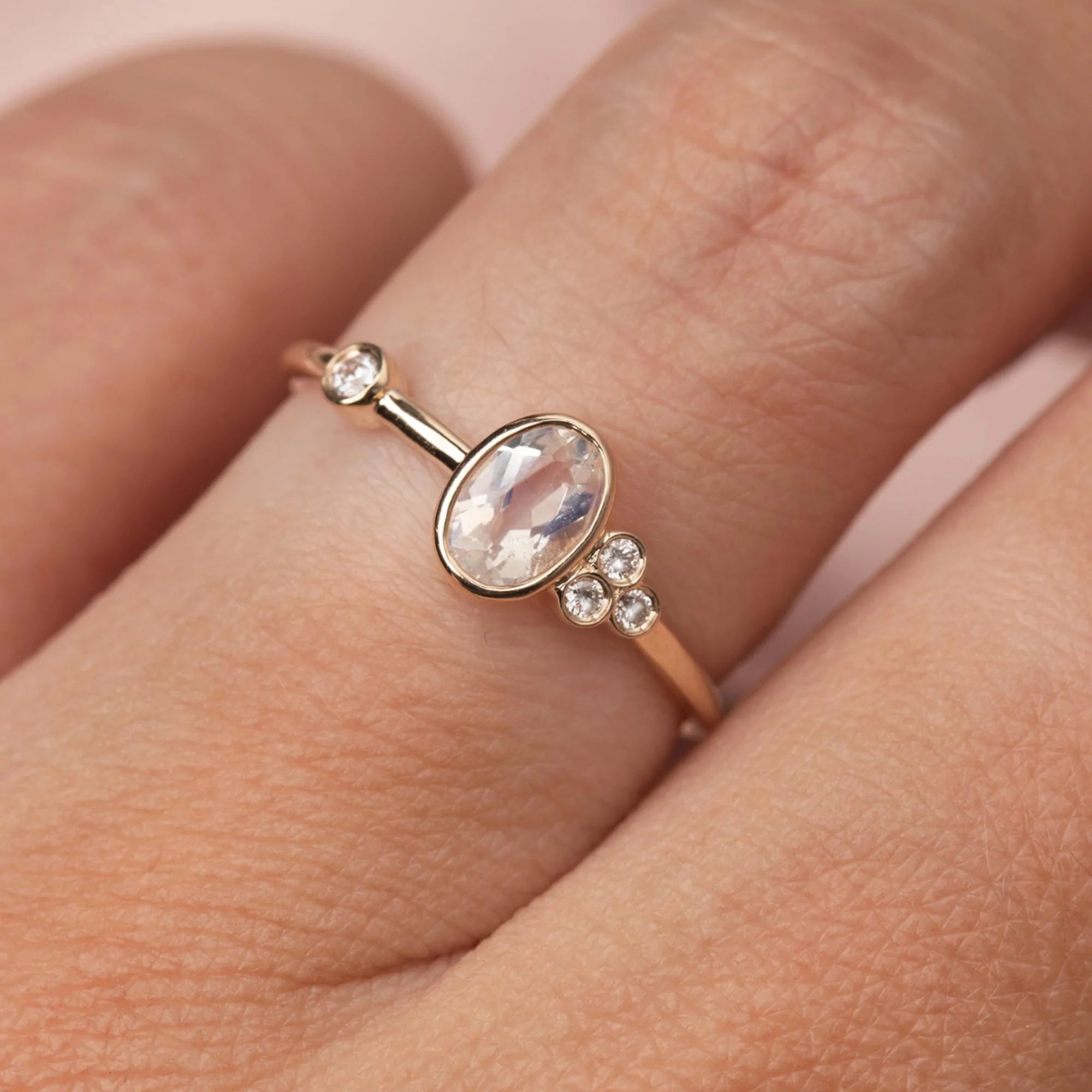 Moonstone &amp; Diamond Droplet Ring | 10K Gold