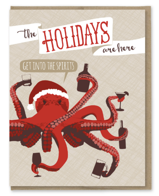 Holiday Spirits Octopus - Greeting Card