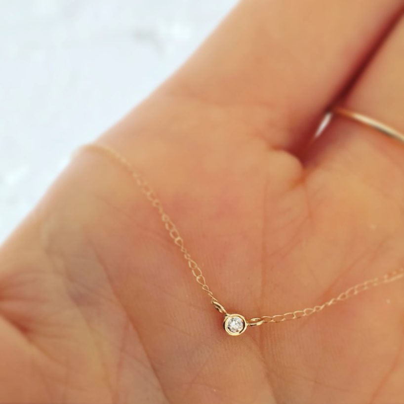 Solo Diamond Necklace | 14K Gold