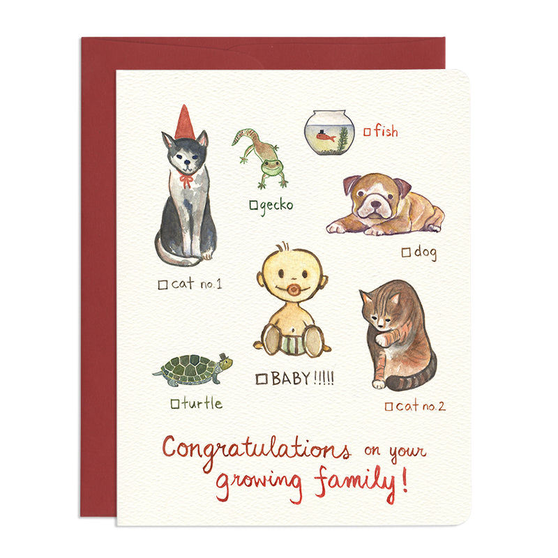 Cat Dog Baby - Greeting Card