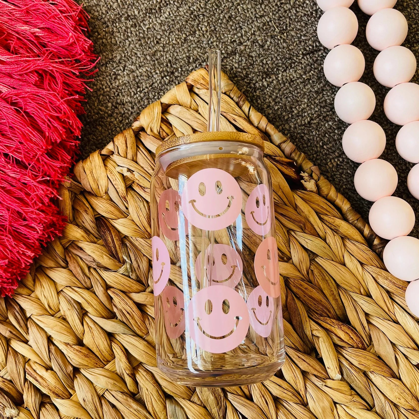 Iced Coffee Glass: Happy Faces