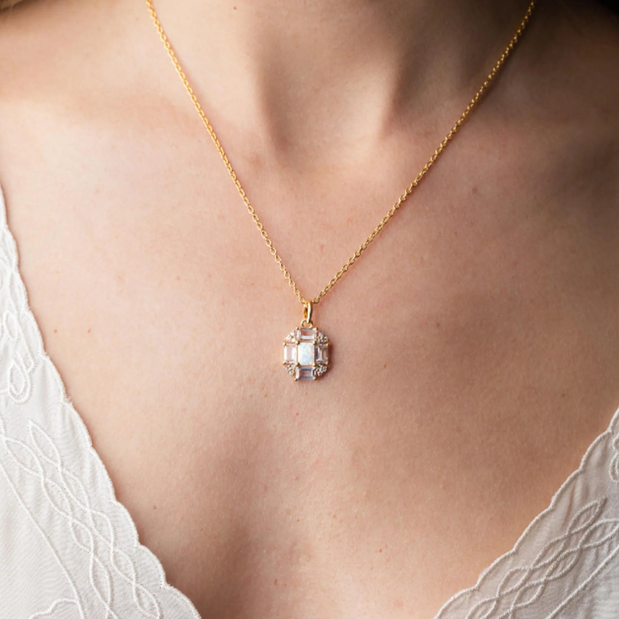Baguette Fire Pendant Necklace